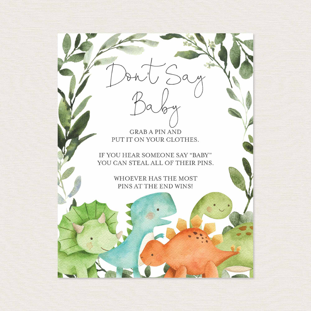 Dinosaurs Baby Shower Don't Say Baby Game Printable
