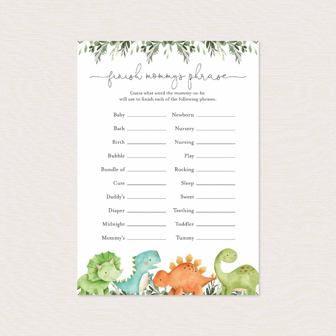 Dinosaurs Baby Shower Finish Mummy's Phrase Game Printable