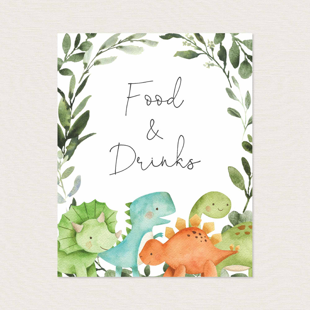 Dinosaurs Baby Shower Food and Drinks Sign Printable