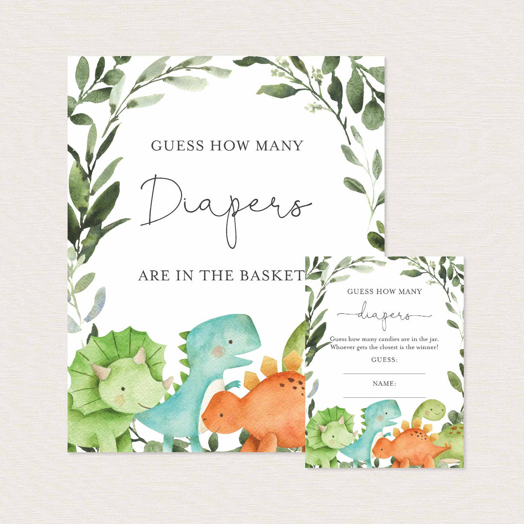 Dinosaurs Baby Shower Guess How Many Diapers Game Printable