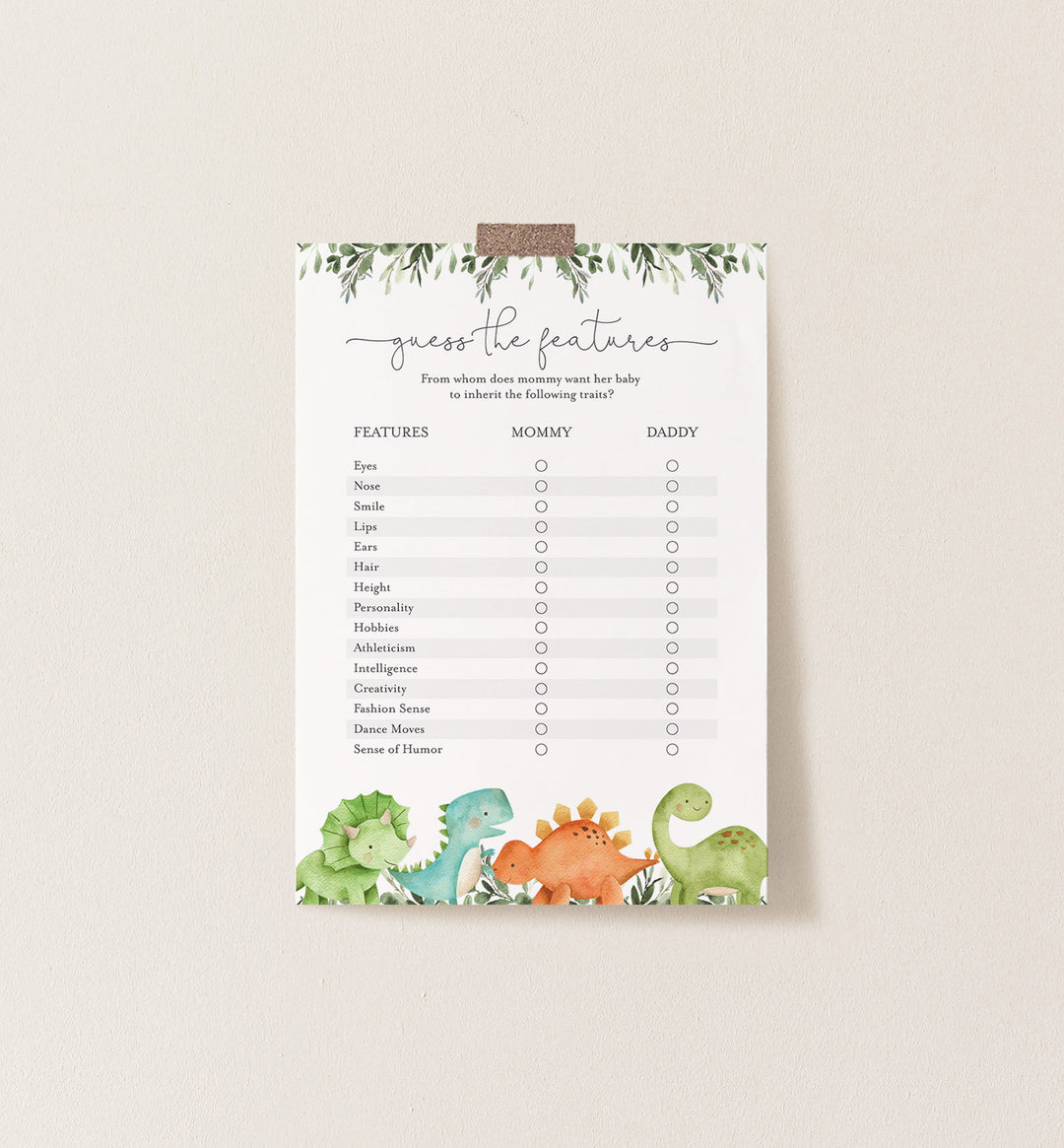 Dinosaurs Baby Shower Guess The Features Game Printable