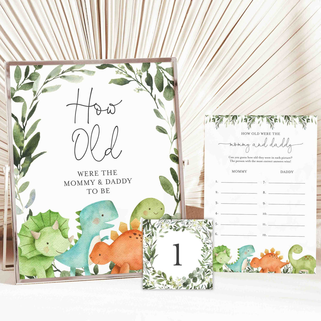 Dinosaurs Baby Shower How Old Were The Mummy and Daddy To Be Game Printable