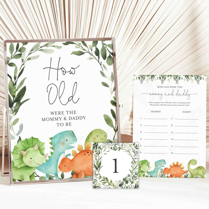Dinosaurs Baby Shower How Old Were The Mummy and Daddy To Be Game Printable