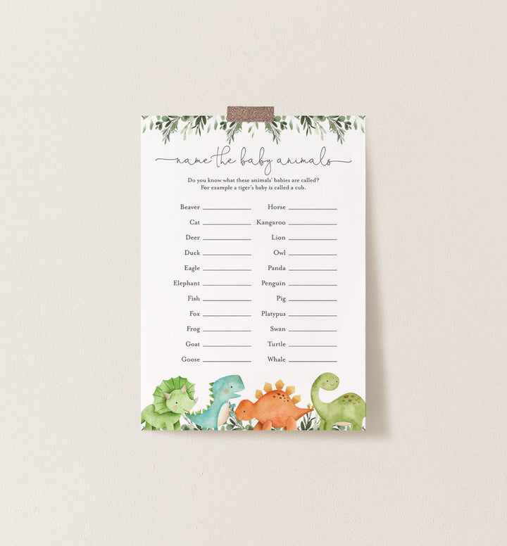 Dinosaurs Baby Shower Name The Baby Animals Game Printable