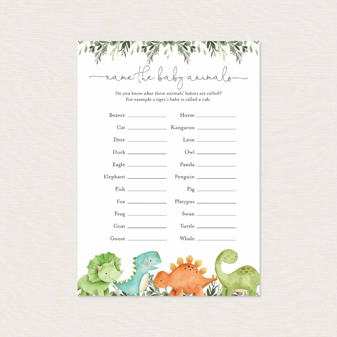 Dinosaurs Baby Shower Name The Baby Animals Game Printable