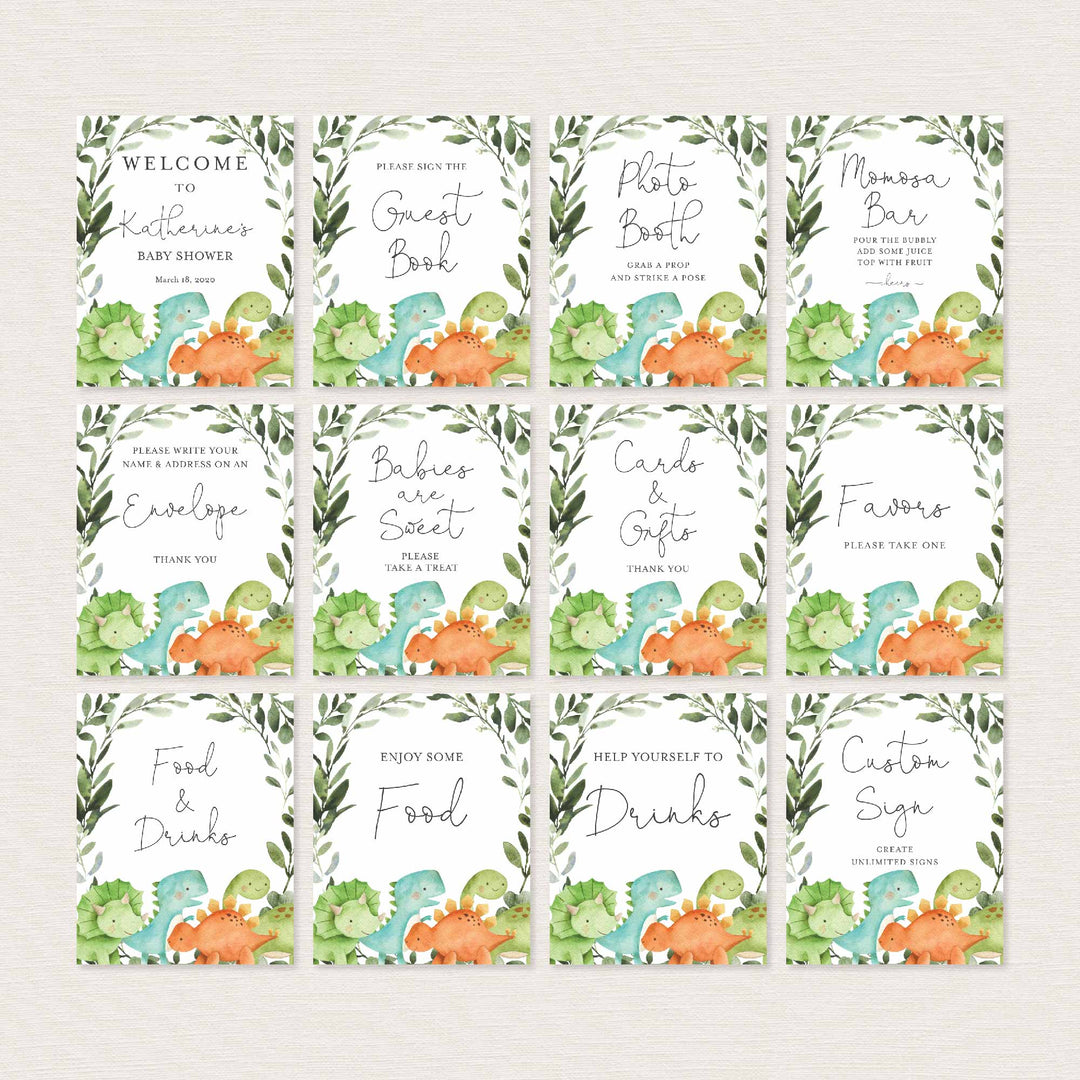 Dinosaurs Baby Shower Table Signs Bundle Printable