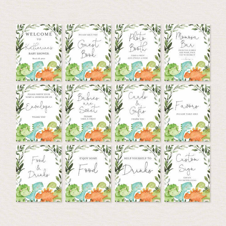 Dinosaurs Baby Shower Table Signs Bundle Printable