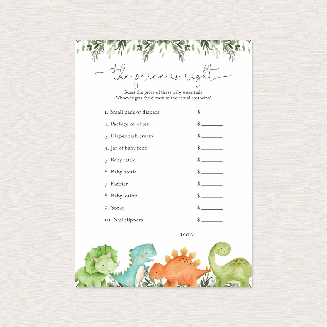 Dinosaurs Baby Shower The Price Is Right Game Printable
