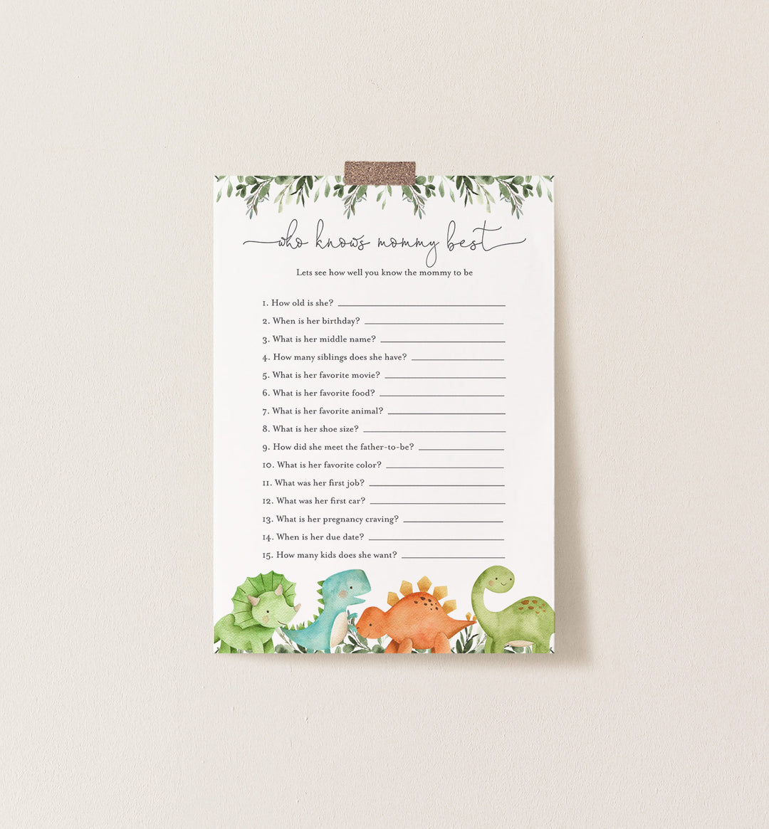Dinosaurs Baby Shower Who Knows Mummy Best Game Printable