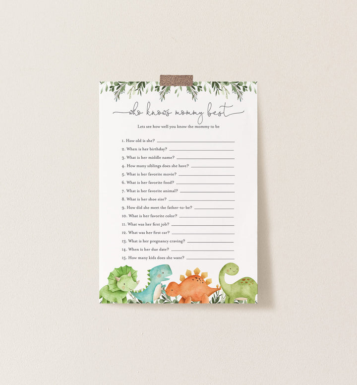 Dinosaurs Baby Shower Who Knows Mummy Best Game Printable