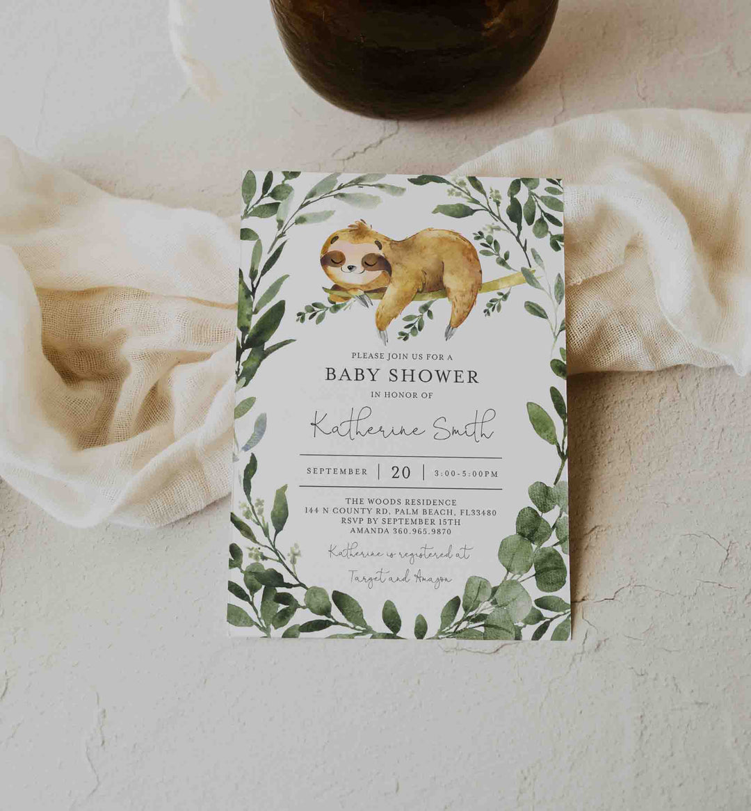 Sleeping Sloth Baby Shower Invitation Printable