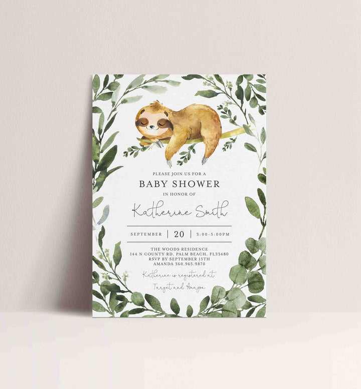 Sleeping Sloth Baby Shower Invitation Printable