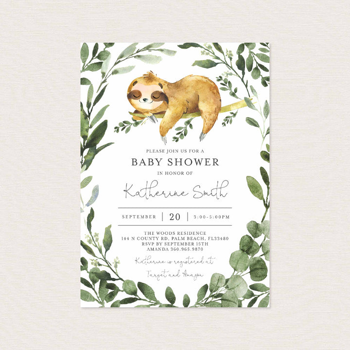 Sleeping Sloth Baby Shower Invitation Printable