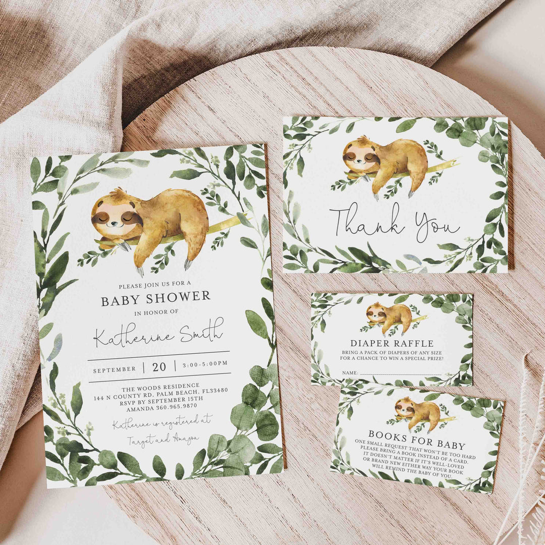 Sleeping Sloth Baby Shower Suite Printable
