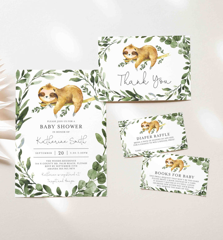 Sleeping Sloth Baby Shower Suite Printable