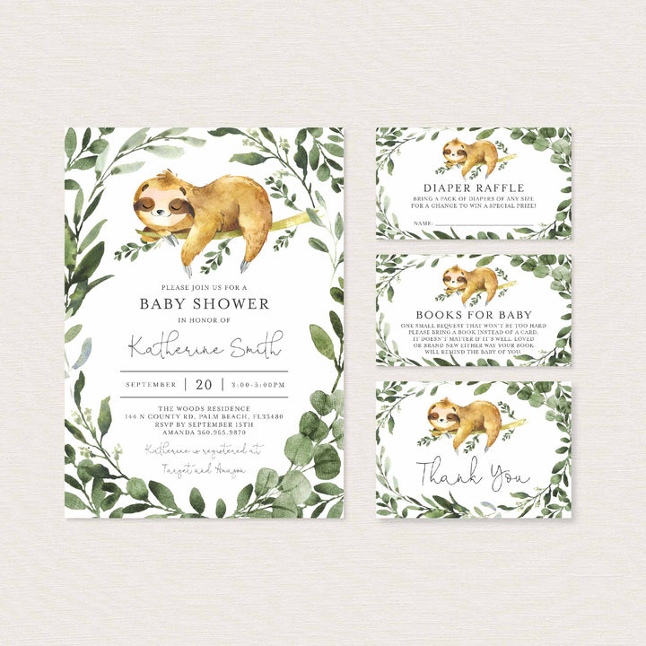 Sleeping Sloth Baby Shower Suite Printable