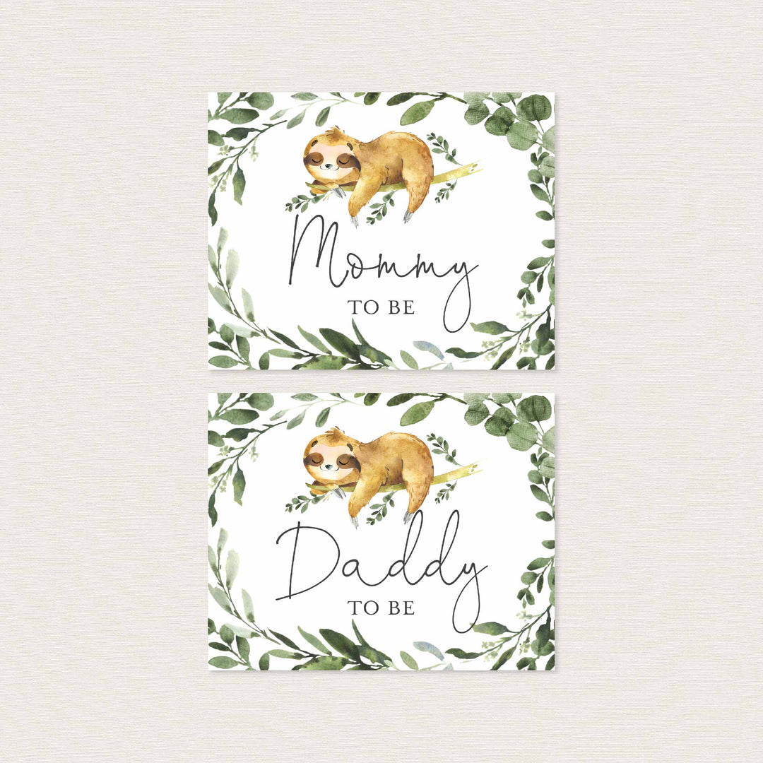 Sleeping Sloth Mummy and Daddy To Be Chair Sign Printable