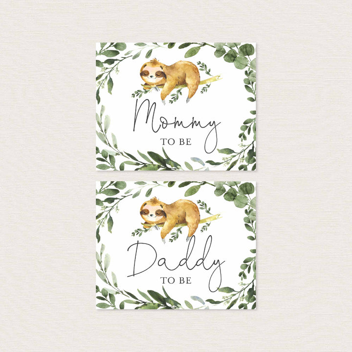Sleeping Sloth Mummy and Daddy To Be Chair Sign Printable