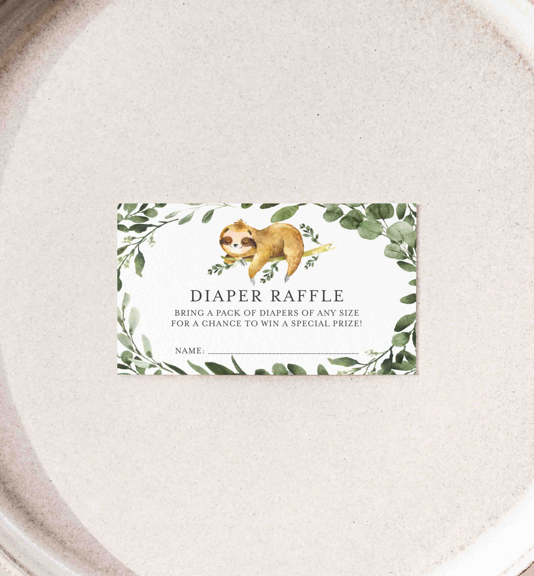 Sleeping Sloth Baby Shower Diaper Raffle Printable