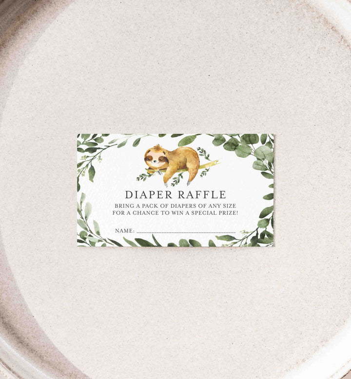 Sleeping Sloth Baby Shower Diaper Raffle Printable