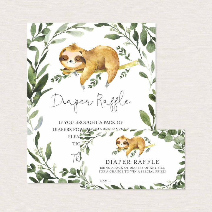 Sleeping Sloth Baby Shower Diaper Raffle Printable