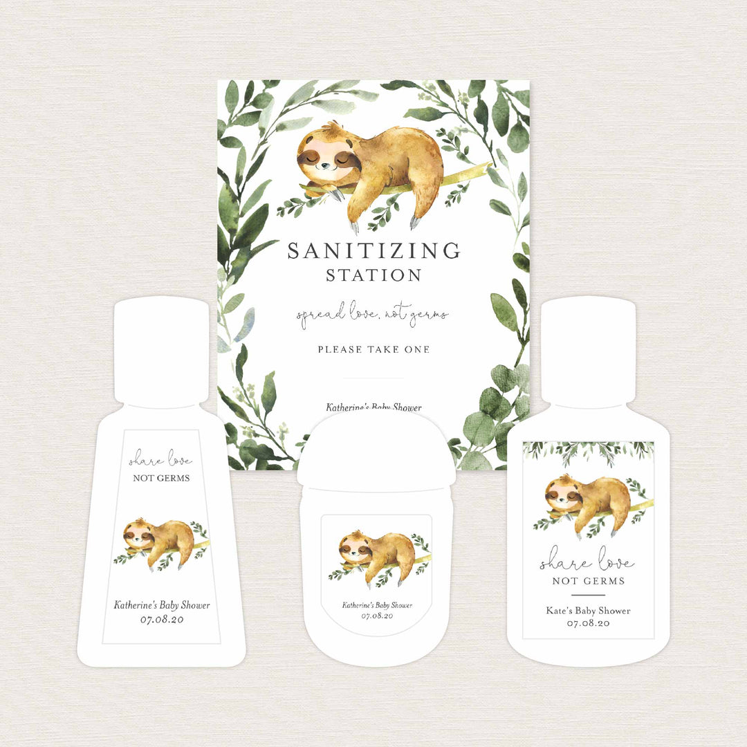 Sleeping Sloth Baby Shower Hand Sanitizer Label Printable