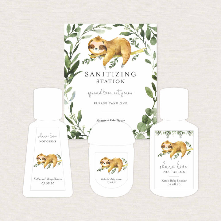Sleeping Sloth Baby Shower Hand Sanitizer Label Printable