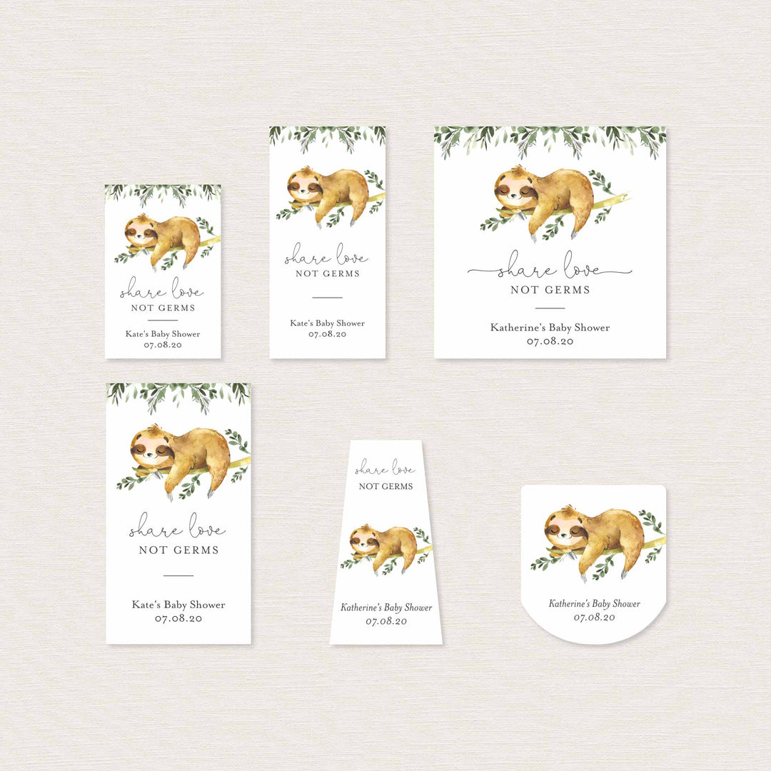 Sleeping Sloth Baby Shower Hand Sanitizer Label Printable