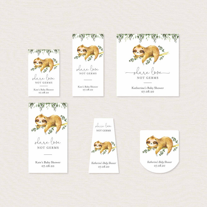 Sleeping Sloth Baby Shower Hand Sanitizer Label Printable