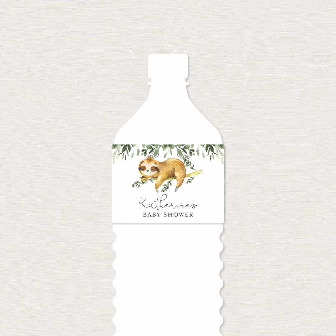 Sleeping Sloth Baby Shower Water Bottle Label Printable