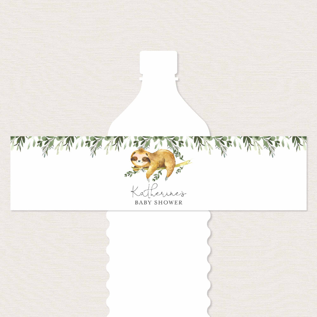 Sleeping Sloth Baby Shower Water Bottle Label Printable