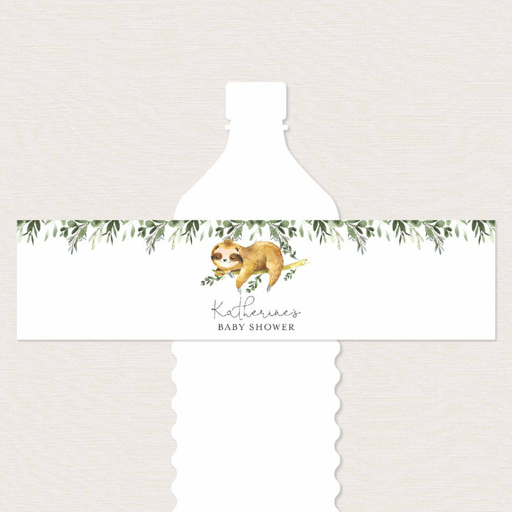 Sleeping Sloth Baby Shower Water Bottle Label Printable