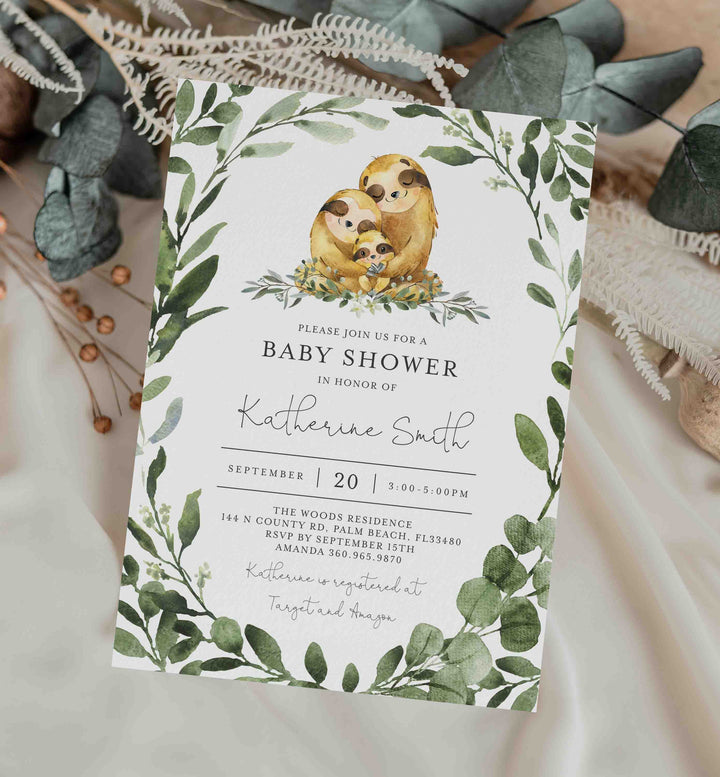 Sloth Family Baby Shower Invitation Printable