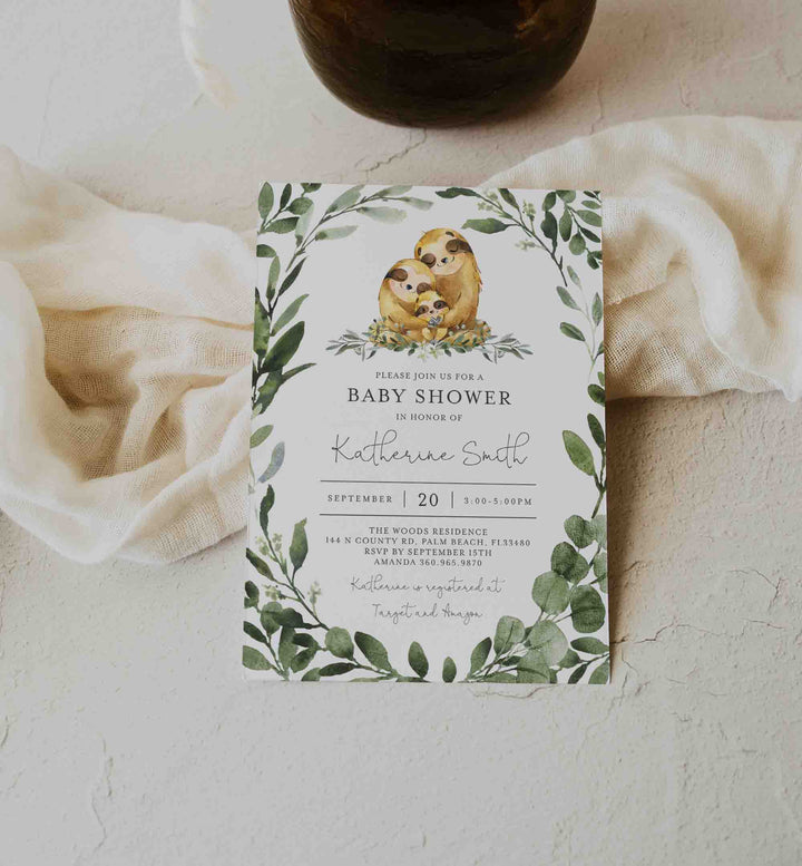 Sloth Family Baby Shower Invitation Printable