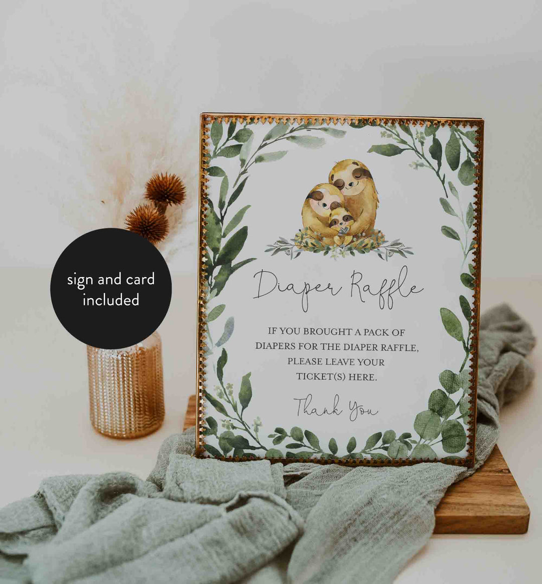 Sloth Family Baby Shower Diaper Raffle Printable