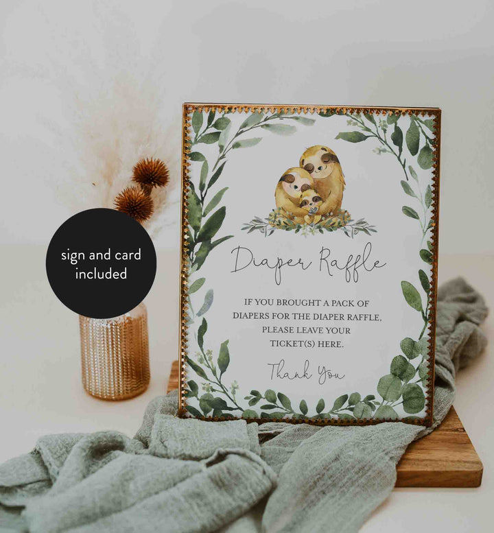 Sloth Family Baby Shower Diaper Raffle Printable