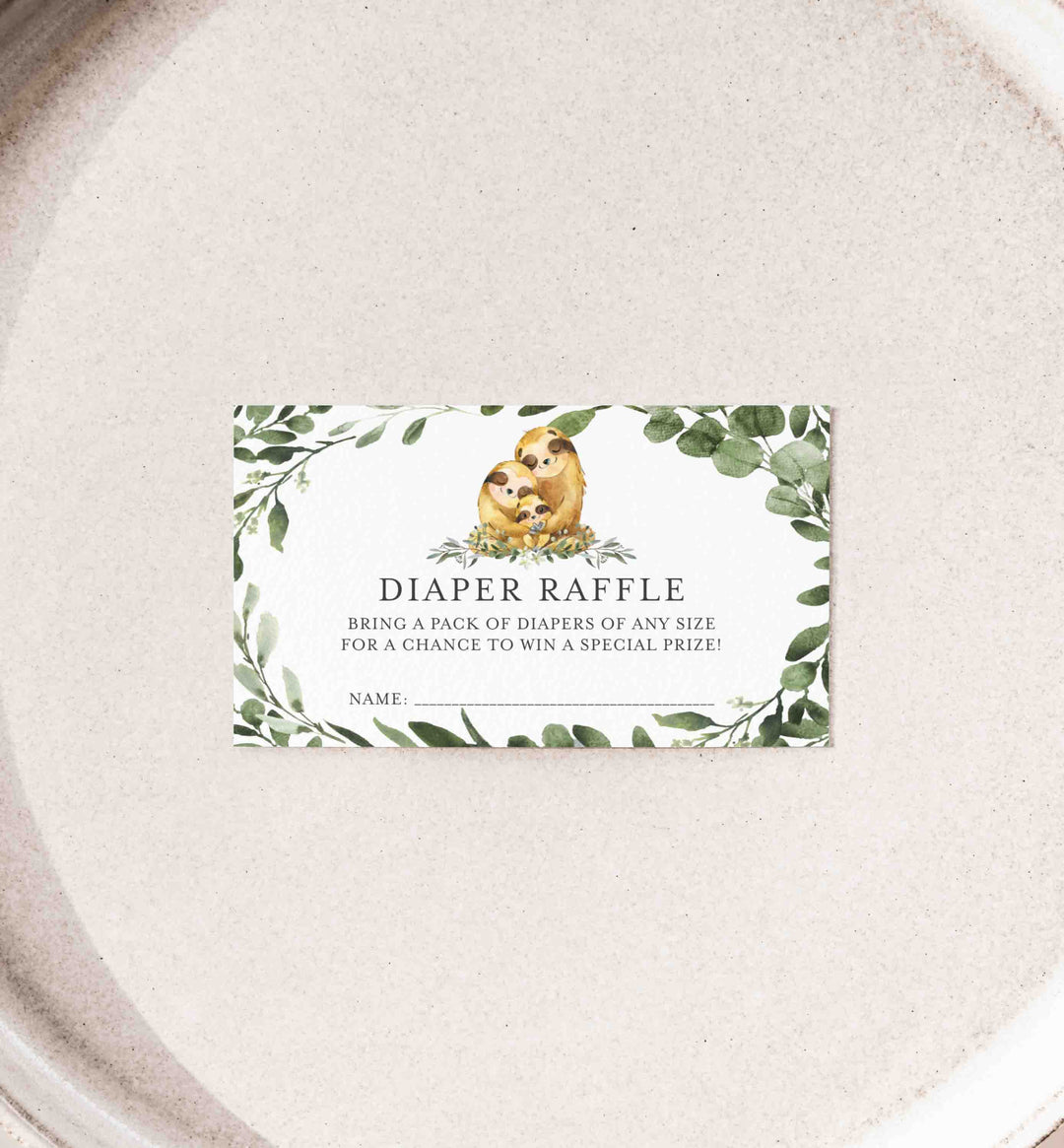Sloth Family Baby Shower Diaper Raffle Printable