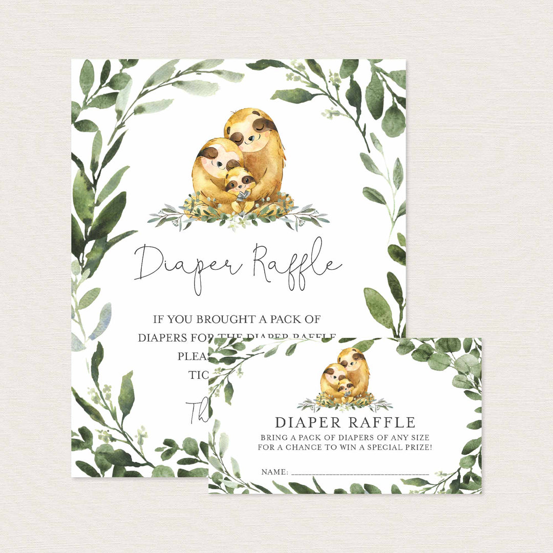 Sloth Family Baby Shower Diaper Raffle Printable