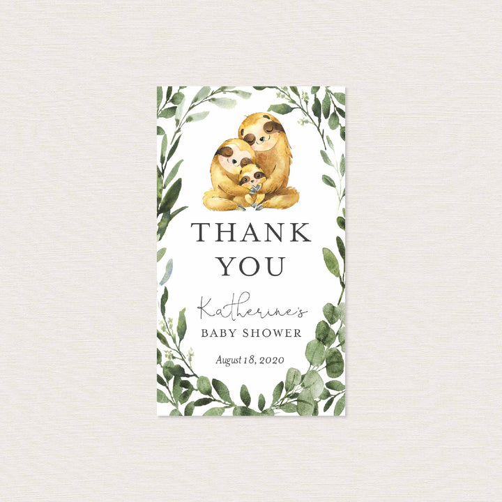 Sloth Family Baby Shower Favour Tag Printable