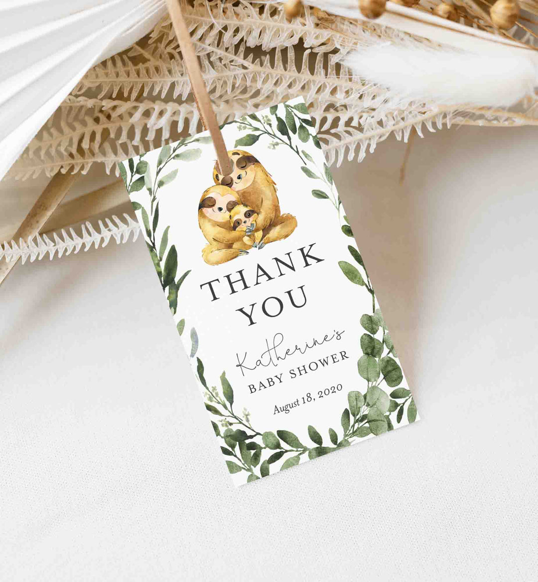 Sloth Family Baby Shower Favour Tag Printable