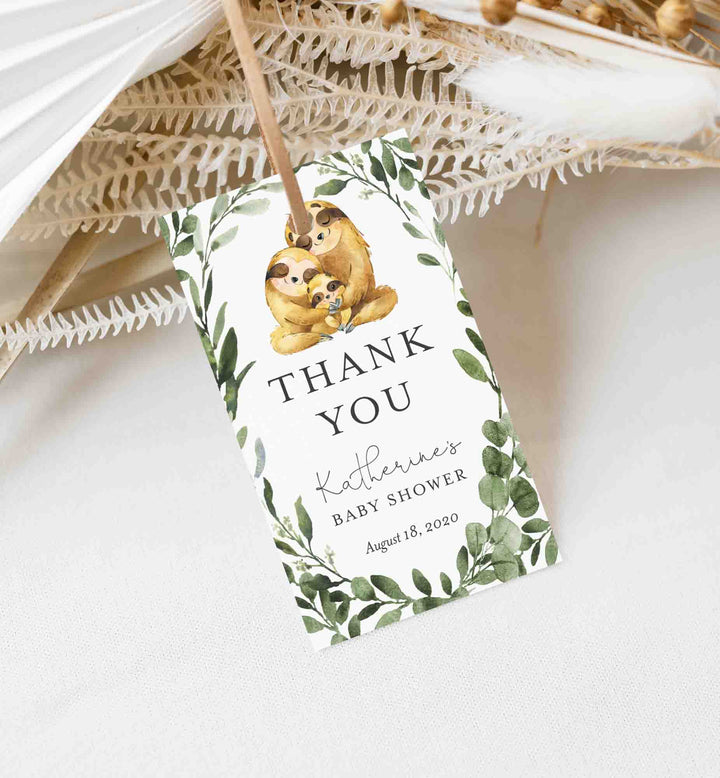 Sloth Family Baby Shower Favour Tag Printable