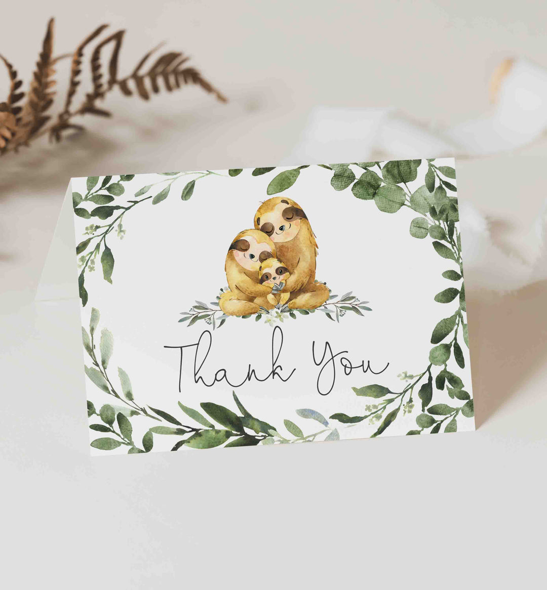 Sloth Family Baby Shower Thank You Card Printable