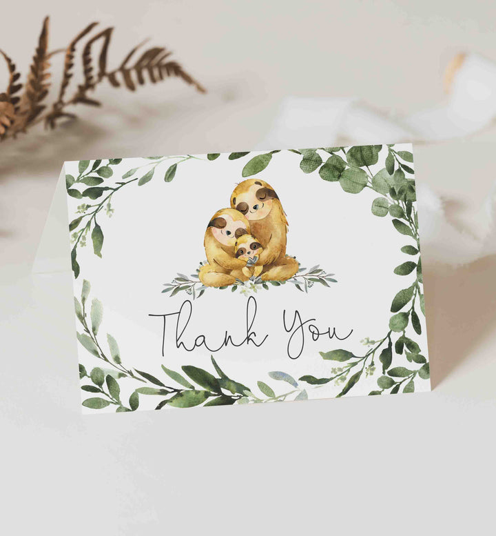 Sloth Family Baby Shower Thank You Card Printable