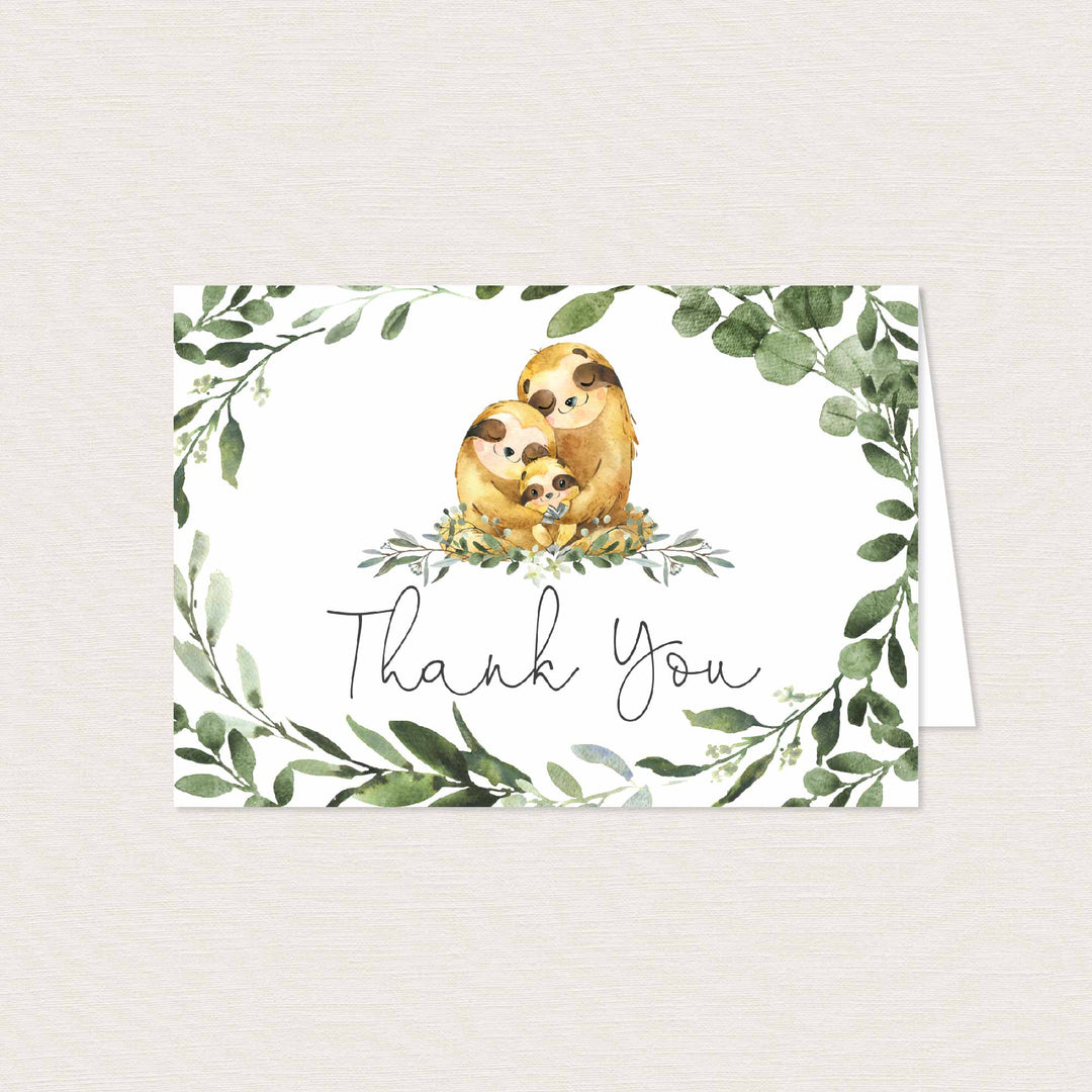 Sloth Family Baby Shower Thank You Card Printable