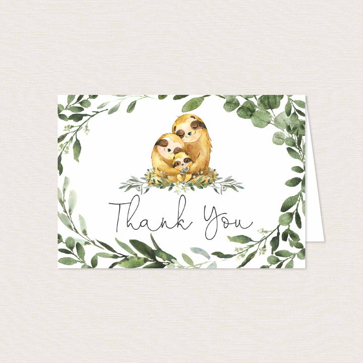 Sloth Family Baby Shower Thank You Card Printable