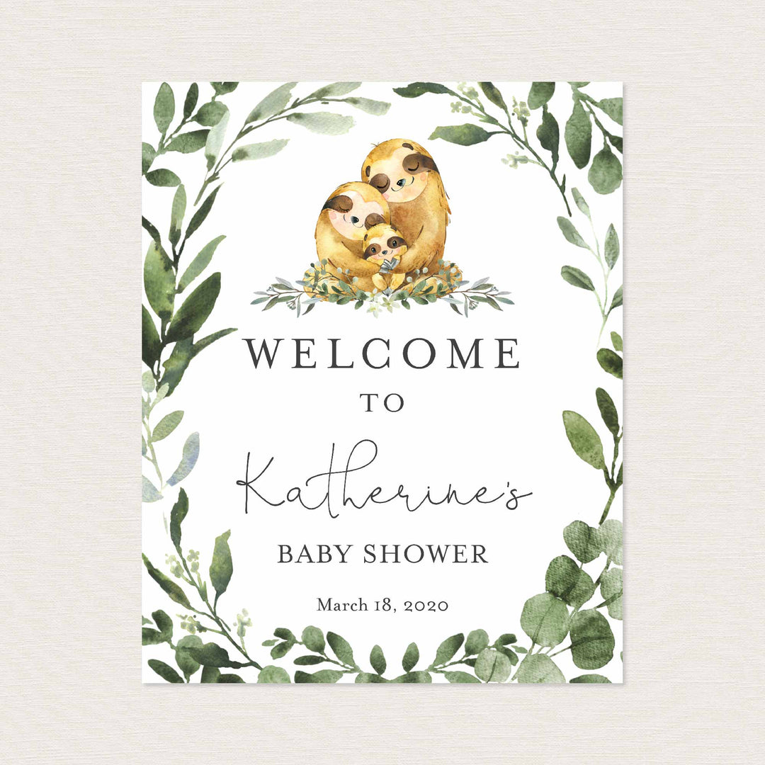 Sloth Family Baby Shower Welcome Sign Printable
