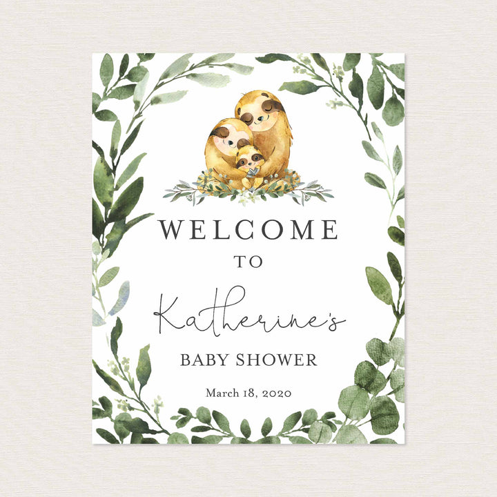 Sloth Family Baby Shower Welcome Sign Printable