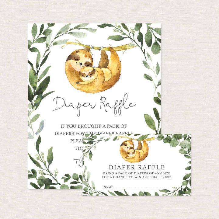 Mummy Baby Sloth Baby Shower Diaper Raffle Printable