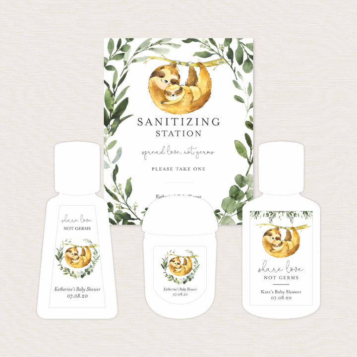 Mummy Baby Sloth Family Baby Shower Hand Sanitizer Label Printable