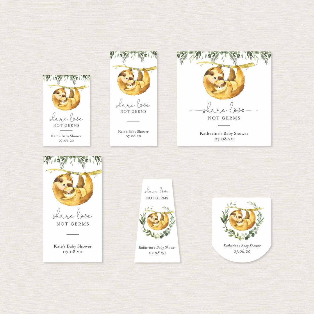 Mummy Baby Sloth Family Baby Shower Hand Sanitizer Label Printable